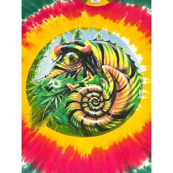 Vintage Rasta Lizard T-Shirt Large Tie Dye Ganja Weed Jamaica Hippe Beach Single - Picture 3 of 10